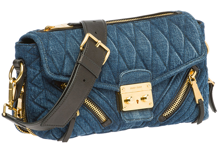 Miu Miu Matelassé Denim Shoulder Zipper Biker Bag - Miuccia Prada Milan Italy - 2014 Spring Summer Womens Fashion Made In Denim Jeans Style Finds