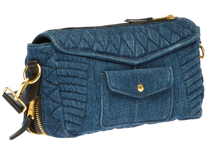 Miu Miu Matelassé Denim Shoulder Zipper Biker Bag - Miuccia Prada Milan Italy - 2014 Spring Summer Womens Fashion Made In Denim Jeans Style Finds