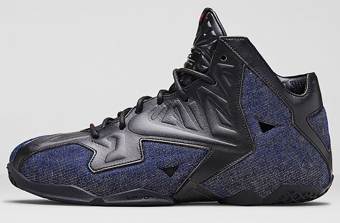 Nike Mens LeBron 11 EXT Denim Basketball Shoes - LeBron James Insignia Athletic Sport Jeans Footwear Fabric Kicks Black Leather Upper Rubber Shoes Mid Top Drop-in Zoom Midsole Streetwear Hardcourt - Made in Denim Finds Fashion Style - 2014 Spring Summer Collection