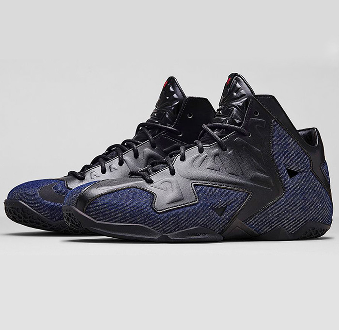 Nike Mens LeBron 11 EXT Denim Basketball Shoes - LeBron James Insignia Athletic Sport Jeans Footwear Fabric Kicks Black Leather Upper Rubber Shoes Mid Top Drop-in Zoom Midsole Streetwear Hardcourt - Made in Denim Finds Fashion Style - 2014 Spring Summer Collection