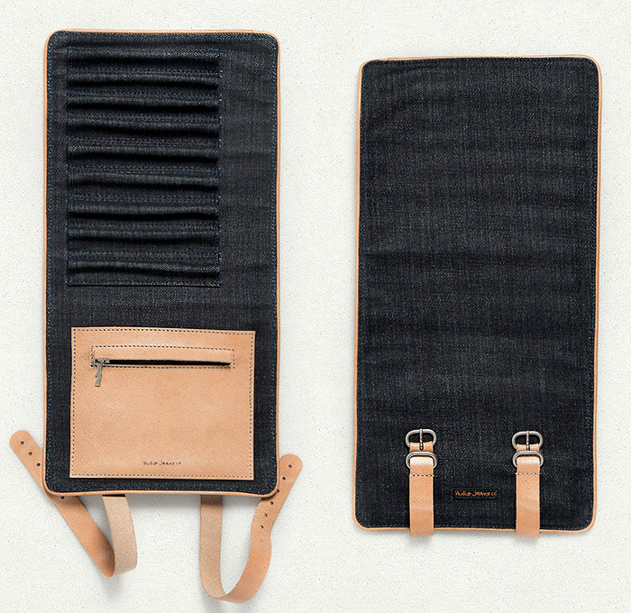 Nudie Jeans Morrisson Travel Toilet + Pennsson Pen Denim Cases - 2014 High Summer Pre Fall Autumn Fashion Season Collection - Made in Denim Style Finds - Organic Natural Denim Jeans Fabric Vegetable Tanned Leather Straps Made in Italy