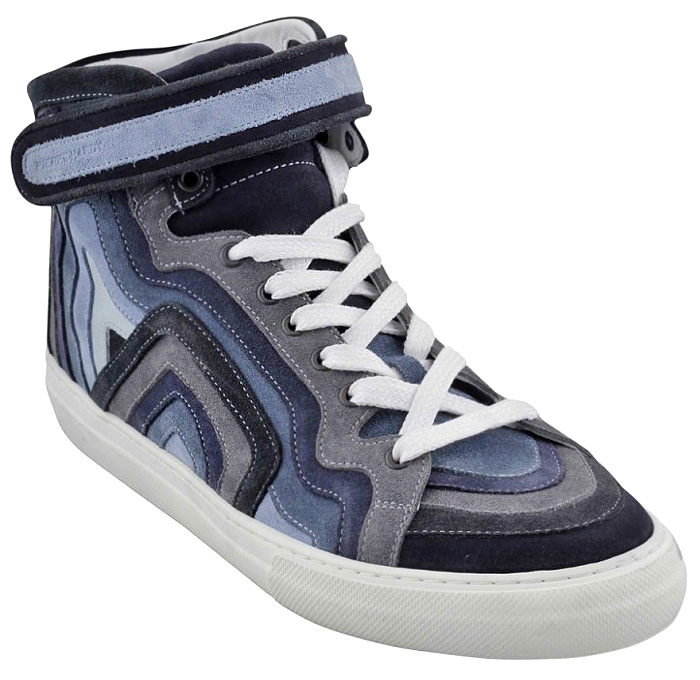 Pierre Hardy Multi-Jeans High Top Sneakers - Shades of Denim Suede Calf Velcro Ankle Strap Laces White Gum Soles Leather Lining - Mens 2014-2015 Fall Autumn Winter Fashion Collection Made in Denim Style Finds
