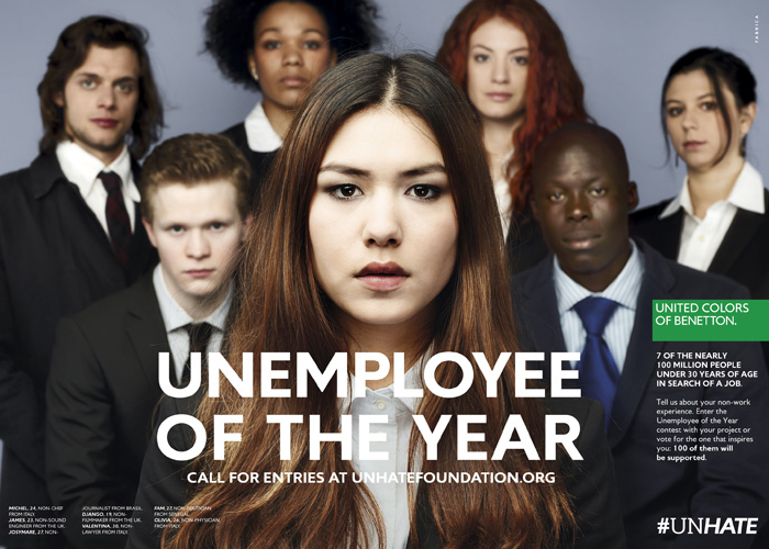 United Colors of Benetton UNEMPLOYEE OF THE YEAR campaign - UNHATE Foundation
