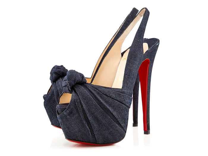 (7) Womens Miss Benin Concealed Closed Dark Indigo Denim Platform High Heel Shoes with Slingback - Christian Louboutin Denim Footwear Picks - Womens & Mens Made in Denim Shoes, Pumps, Platforms, Flats & Loafers: Made in Denim Finds #MadeInDenim #DenimFinds - Accessories, Headgear, Footwear, Shoes, Bags, Toys and Products Made in Denim, Denim Outerwear (coats, parkas, capes, jackets, vests and more), Quirky & Cool Finds
