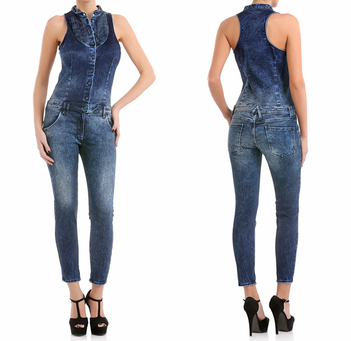 Cycle Italy Sleeveless Denim Salopette One Piece Jumpsuit Overalls ...