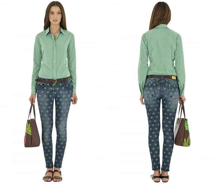 (3) Green Ornamental Emblem Embroidered Skinny Denim Jeans - Etro Womens Paisley Print Pattern or Emblem Embroidered Skinny Jeans - Trend Watch: Interesting News, Fashion Forecasts, Color Reports, Fresh New Jeans, Hot Denim Styles, Spotted at the Clothing Rack and Upcoming Trends