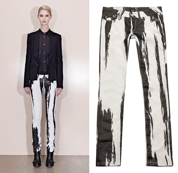McQ Lacquered Painted Stripes Skinny Jeans - McQ by Alexander McQueen 2013 Pre Fall Autumn Collection #DenimJeansTrendWatch #TrendWatchThursdays