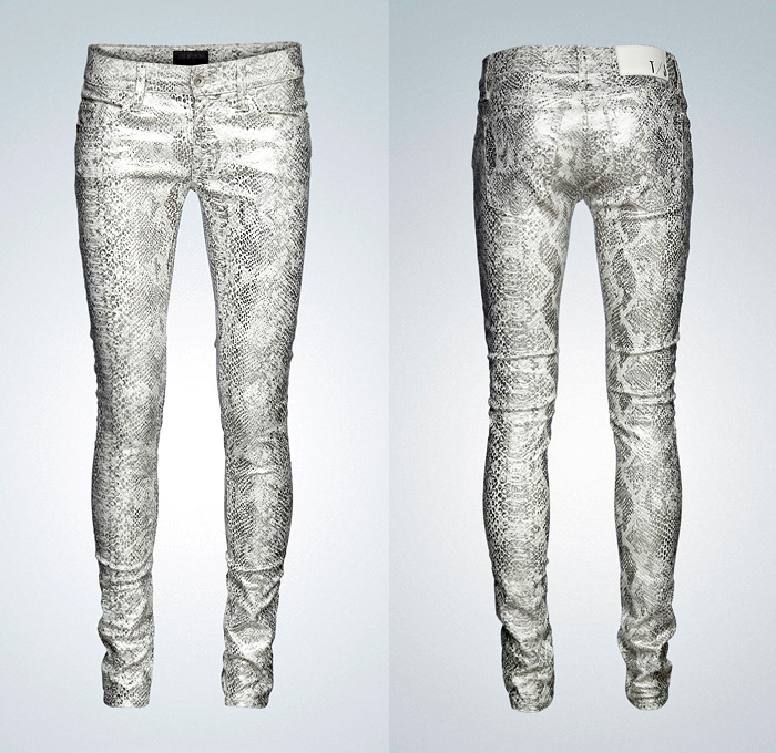 Tiger of Sweden Slender Jeans Silver Foil Snake Print White Denim: Trend Watch: Hot Denim Styles, Upcoming Trends, Spotted at the Clothing Rack & Fresh New Jeans