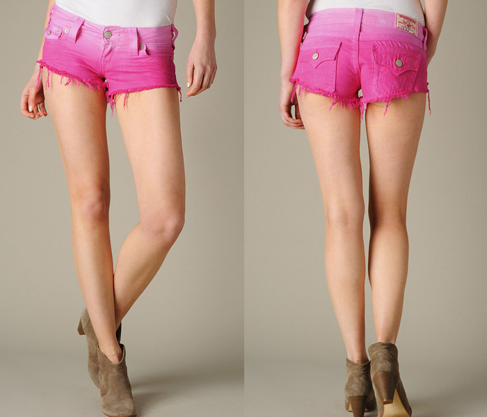 (6) True Religion Womens Joey Cut Off Ombre Denim Shorts in XW Fuschia - 3 Ombre Finds Womens Cut Off Denim Shorts for 2013 Spring Summer - Black Orchid Denim, Hudson Jeans & True Religion Brand Jeans: Trend Watch - Interesting News, Fashion Forecasts, Color Reports, Fresh New Jeans, Hot Denim Styles, Spotted at the Clothing Rack and Upcoming Trends