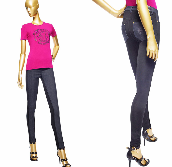 Versace Denim-Jersey Multi-Panel Color Blocking Super Skinny Jeans - 2013-2014 Fall Winter Womens Collection #denimjeanstrendwatch #trendwatchthursdays #twt