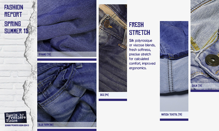 Denim Premiere Vision Fashion Report 2015 Spring Summer - Jeans Fabrics Deep Blue Light Dry Grey Bleached Structured Stretch Eco Friendly Engraved