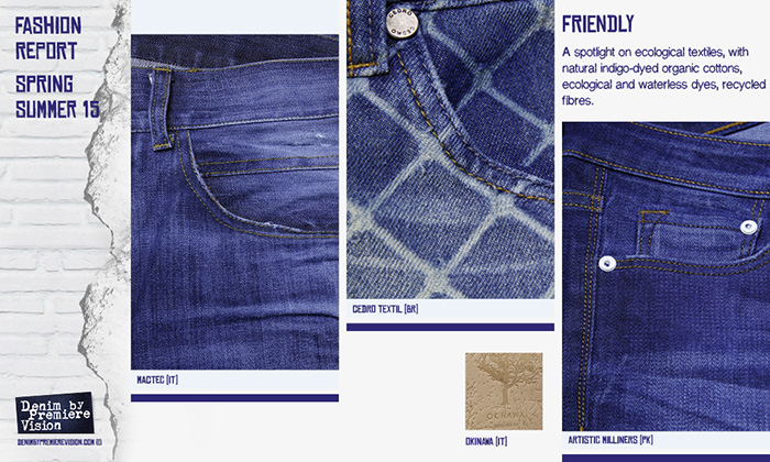Denim Premiere Vision Fashion Report 2015 Spring Summer - Jeans Fabrics Deep Blue Light Dry Grey Bleached Structured Stretch Eco Friendly Engraved